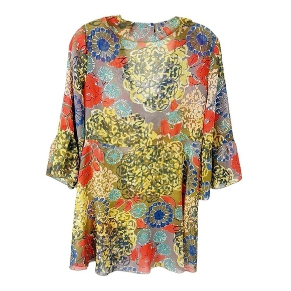 Cabi Shakespeare Floral Kimono Women's S Gray Multi Floral Chiffon Tie Front 360 - Picture 3 of 11